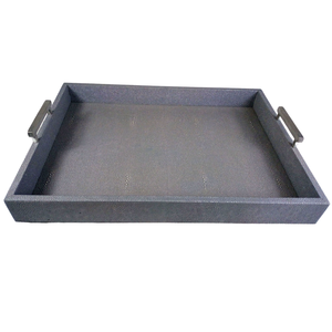 DPC Brand Model 045 MDF + Shagreen + Velvet Luxury Faux Shagreen Rectangle Serving <b>Trays</b> Handles Home Food Tea Made Leather - Product Image 3