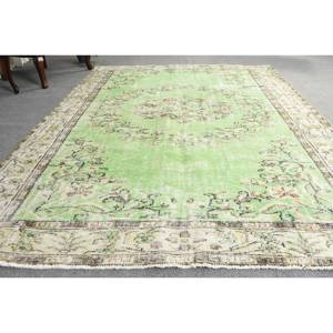 Vintage 5.8x8.8ft tapis turc classique vert Beige Patchwork laine salon tapis Latex support Rectangle rayé couloir - Product Image 3