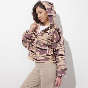 Sudadera con Capucha Corta de Manga Larga con Cremallera y Camuflaje Sublimado con Logotipo Personalizado OEM Fit2Fight para Mujer, Invierno - Product Image 3