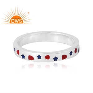 Latest Selling 925 Sterling Silver <b>Red</b> & Blue Enamel Ring Custom Jewelry For Women Gift For Her - Product Image 2
