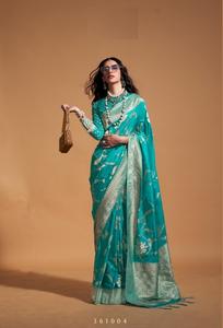 Georgette pure avec tissage à la main en nylon Collection Kocktail Silk Sari - Product Image 4