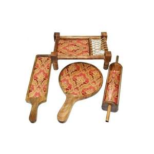 Grand ensemble de plateaux Khatiya en bois marron écologique Design Ins assiettes rondes plats avec cuisine en émail de couleur maison - Product Image 5