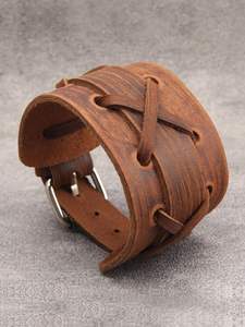 Pulsera de cuero trenzado de tejido Vintage, brazalete ancho de moda para hombre, pulsera de joyería Punk, el mejor regalo - Product Image 3