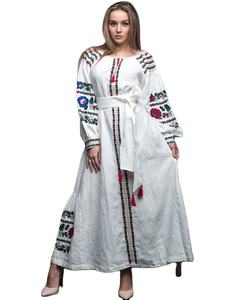 <b>White</b> Beautiful Embroidered Ukrainian <b>Dresses</b> Balloon Long Sleeve Floor Length Designer Festive <b>Dress</b> - Product Image 1