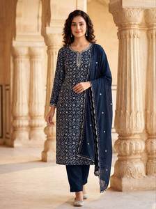 Traje Salwar de Tres Piezas con Estampado y Bordado Khatli, Estilo Elegante Pakistaní, Modelo de Alta Costura, Limpieza en Seco, Precio al por Mayor - Product Image 5