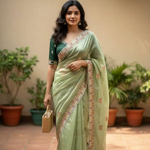 Sari de Diseño en Organza de Seda Pura, Detalle de Trabajo Artesanal Tradicional, Atuendo Étnico Cómodo para Eventos, Suministro Global Asequible - Product Image 1