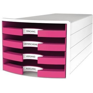 HAN IMPULS 4-Drawer Desktop Organizer in White Housing with Trend Colour Pink Drawers DIN A4 & DIN C4 Sizes <b>Polystyrene</b> <b>Box</b> - Product Image 1
