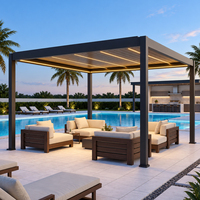 Pergola bioclimatique motorisée en aluminium à commande intelligente avec toit à lames orientables et éclairage LED pour patio et bord de piscine