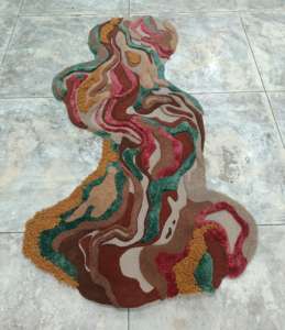 Tapis en laine/tencel sculpté à la main, biologique, à poils longs, épais, inspiré du latex, textures de terrain fluides pour les intérieurs modernes et luxueux - Product Image 2