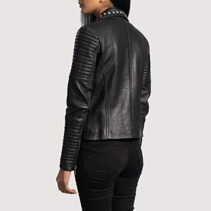 Chaqueta de Motociclista Negra Personalizada de Cuero Auténtico Anilina con Cremallera para Mujer, con Forro de Viscosa Acolchado en el Interior y Exterior - Product Image 4