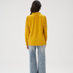 Camicetta Olaesa 2026 da <span class=keywords><strong>Donna</strong></span> a Maniche Lunghe, Collo Alto, Motivo a Pois Svizzeri, Top in Pizzo Giallo, Camicetta Casual Vintage per <span class=keywords><strong>Donna</strong></span> - Product Image 6