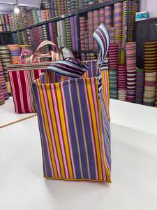 Sacs de courses durables en nylon recyclé rayé avec fermeture éclair, sac fourre-tout écologique fait à la main, réutilisable, en PP tissé, impression offset - Product Image 6