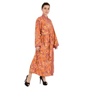 Nouveau Kimono Sari en Soie pour Femme Style Bohème Orange Paisley Floral Garden Luxe Robe de Plage Douce Regal House Cadeau de Fête - Product Image 4