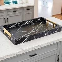 Bandeja de Servir de Mármol de Lujo, Ecológica, Duradera, Grabada a Mano, Elegante y Muy Solicitada, para Decoración de Mesa de Centro o Desayuno