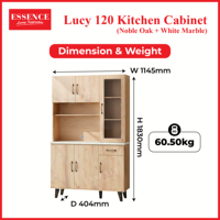 Meuble de cuisine moderne Essence Lucy 120 avec plateau en panneau de particules, tiroir de bar à café, finition chêne noble blanc mélaminé et stratifié PU