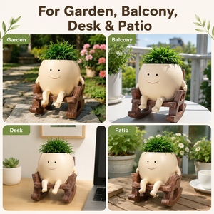 Pot <span class=keywords><strong>de</strong></span> fleurs en résine visage souriant, jolie jardinière chaise à bascule, support créatif pour plantes succulentes, cadeau unique - Product Image 1