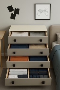 Commode de rangement Arion Modern Deniz pour enfants et adolescents avec tiroir, corps large en MDF et pieds en bois - Product Image 2