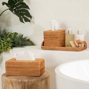 Caja de pañuelos de ratán Natural rectangular hecha a mano para decoración de cocina hogar ecológico - Product Image 1