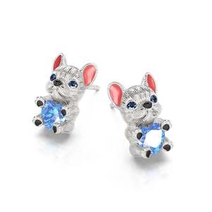 Jeulia Hug Me French Bulldog Heart Cut Sterling <b>Silver</b> <b>Stud</b> Earrings - Product Image 3