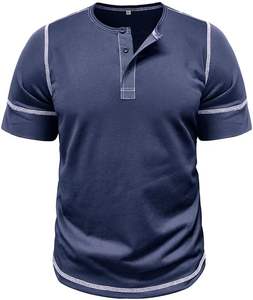 Camisetas Henley de manga corta de algodón básicas para hombre, camisetas informales ligeras de verano con botones - Product Image 1