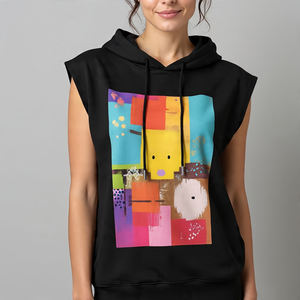 Sudadera con capucha sin mangas con sublimación recortada para mujer Sudadera con capucha sin mangas con estampado personalizado para mujer - Product Image 3