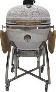 Parrilla de carbón ahumador barbacoa Kamado <span class=keywords><strong>para</strong></span> <span class=keywords><strong>cocina</strong></span> al aire libre, base blanca de 26 pulgadas con glaseado moteado negro - Product Image 4