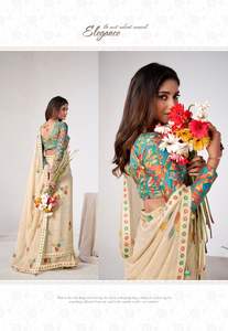 ชุดส่าหรีผ้าไหมสีงาช้างผ้าส่าหรีแบบดั้งเดิมสไตล์ปากีสถานสำหรับงานแต่งงานสไตล์ชนเผ่าแฟนซีส่าหรีสวยงามสำหรับงานปาร์ตี้ส่าหรี - Product Image 2