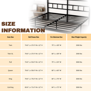 Metal Bedframe in Customizable <b>Sizes</b> with Industrial Style and Easy Assembly and Extra Storage for Bedroom Hotel and Hospital - Product Image 6