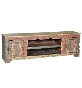 Vieux meuble TV récupéré avec 2 portes meuble TV en bois organisateur de stockage meubles de salon banc de support TV - Product Image 2