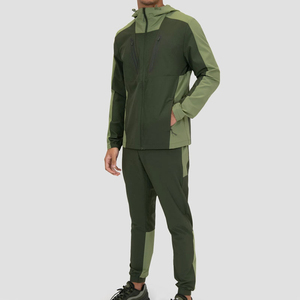 Veste softshell pour hommes en gros conception personnalisée polyester extensible dans les quatre sens couleur vert olive avec poche poitrine ensembles d'entraînement - Product Image 2