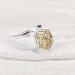 Bijoux en pierre brute bague pour femme pierre précieuse citrine brute naturelle novembre pierre de naissance croix broche bande fête 925 bague en argent Sterling - Product Image 2