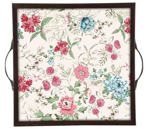 Plateau de service en bois imprimé multi-fleurs avec poignée en métal, plateau de service avec poignées, décoration de service, plateau de service pour desserts - Product Image 1