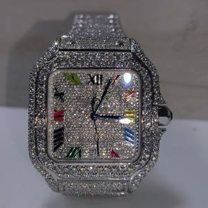 Reloj de Alta Calidad con Moissanita VVS para Hombre y Mujer, Caja Cuadrada de Acero Inoxidable, Esfera Analógica, Estilo Hip Hop Iced, Edición Limitada ETA - Product Image 3