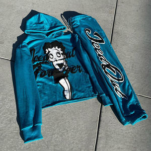 Custom Patch Work Mens Screen & Dtf Impreso Sweatsuit Flare Chándal Sun Faded Vintage Acid Wash Sudadera con capucha y pantalones de chándal para hombres - Product Image 4