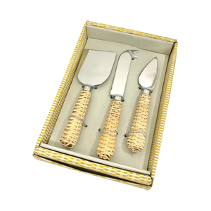 Stainless Steel Cheese Rattan Handle Cutlery Set Cheese Slicer Spreader New Design <b>for</b> Home Party <b>Wedding</b> Used - Product Image 6