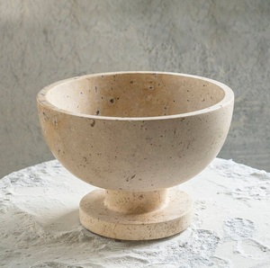 Frutero Decorativo de Metal Pulido de Lujo con Base de Piedra Natural de Travertino Sólido para Exhibición en Mesa de Centro, Moderno y Premium - Product Image 5