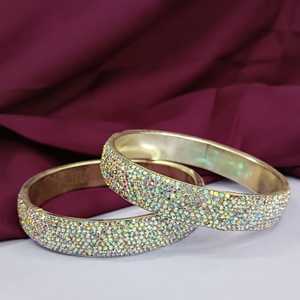 Indian Manufacture Jewellery Rhinestone Bangle Bracelet CZ Crystal Bridal Wedding Indian Bangle Jewellery, White,Silver - Product Image 2