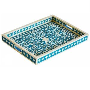 Plateaux de service en bois avec incrustations de os pour restaurant, café, hôtel, service de plats, fruits, café ou chocolat, plateau de service pour desserts - Product Image 1