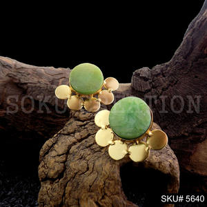 Gold Plated Statement Gemstone Earrings Beautiful Big <b>Studs</b> with Bezel Setting Trendy Brass Jewelry for Christians-SKU5640 - Product Image 1
