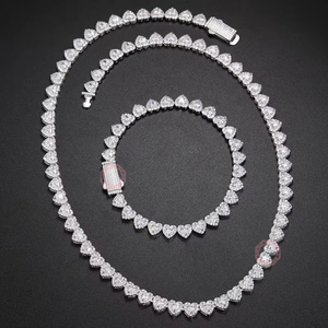 Plata de Ley 925 chapada en oro VVS corazón Natural Moissanite Lab crecido diamante HipHop Bling tenis collar cadena de eslabones hombres/mujeres - Product Image 1