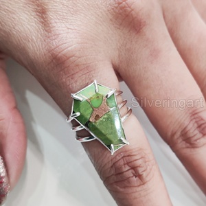 Women's <b>Ring</b> Natural Coffin Green Copper <b>Turquoise</b> Gemstone <b>Ring</b> December Birthstone Handmade Jewelry 925 Sterling Silver <b>Ring</b> - Product Image 4