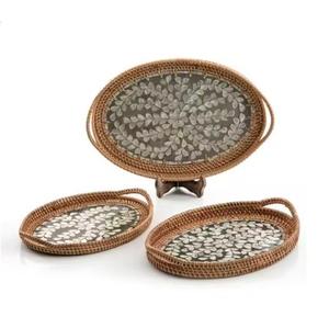 Mère perle Jute bordure plateau moderne de luxe indien artisanat prix de gros en vrac plateaux de service arrivée chaude décorative - Product Image 4