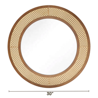 Miroir sur pied rond en rotin décoratif SWT 2026, 4 mm, style contemporain avec dos en MDF pour la décoration intérieure et les cadeaux