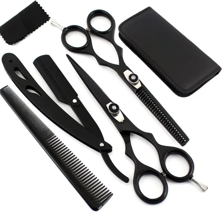 Hair Scissors Professional Hair Cutting Scissors Kit Thinning Shears - Hairdressing Scissors Set - Stainless Steel Barber Black