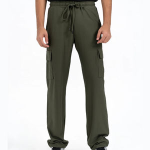 Pantalon de survêtement Cargo personnalisable pour hommes de haute qualité olive coupe ample taille moyenne motif droit léger plat direct décontracté - Product Image 1