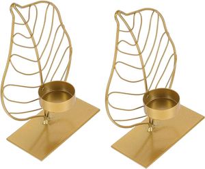 Thiết kế sáng tạo người giữ ngọn nến Bộ 2 cho nhà & khách sạn nến thanh đứng màu vàng lá hình kim loại nến chủ sở hữu và lọ - Product Image 1