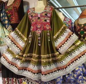 Elegant Olive Green Traditional Embroidered Dress With Intricate <b>Red</b> And Gold Patterns Ethnic Bohemian Long Sleeve - Product Image 6