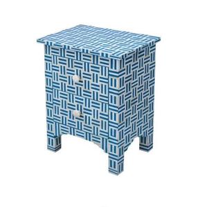 Moroccan Style Bedroom <b>Bedside</b> Drawer <b>table</b> Handmade Bone & Resin Inlay Nightstand <b>Blue</b> Mermaid Pattern Boho <b>Table</b> At Best Price - Product Image 6