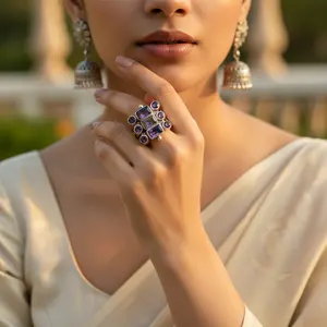 Bague en argent 925 avec améthyste pour femmes, broches fines, bijoux en pierres précieuses - Product Image 1