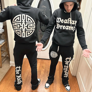 Streetwear lourd en détresse sweat à capuche zippé et pantalon de survêtement 2 pièces ensembles pour hommes ensemble de survêtements Vintage lavés à l'acide personnalisés - Product Image 1